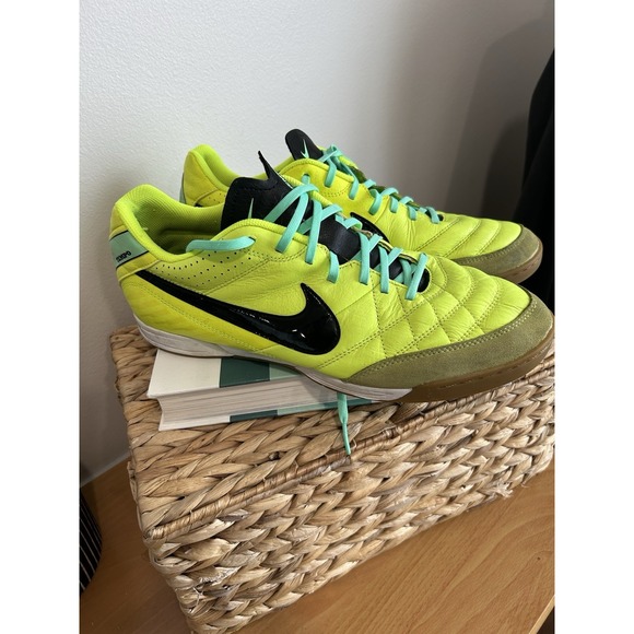 Nike Tiempo Natural IV IC‎ Soccer Shoes US 12 Yellow Black Leather Cleats - Picture 1 of 8